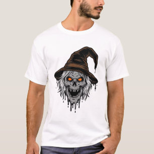 Vintage Engraved Scary Witch Head Halloween Design T-Shirt