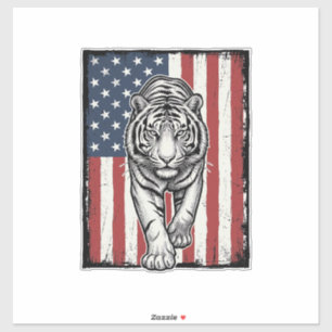 Vintage Engraved Tiger American Flag Patriotic Des