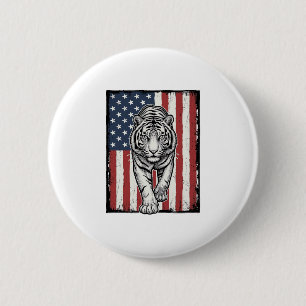 Vintage Engraved Tiger American Flag Patriotic Des 6 Cm Round Badge