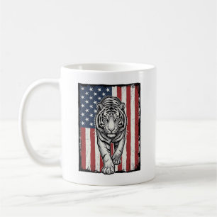 Vintage Engraved Tiger American Flag Patriotic Des Coffee Mug