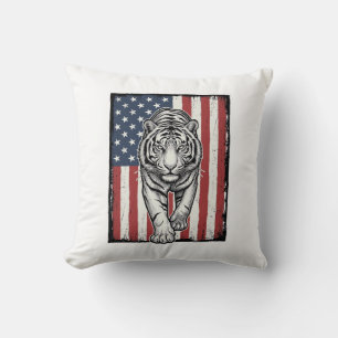 Vintage Engraved Tiger American Flag Patriotic Des Cushion