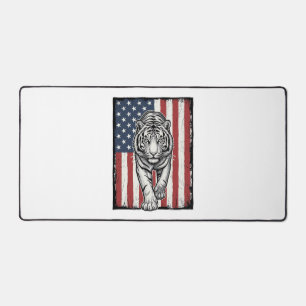 Vintage Engraved Tiger American Flag Patriotic Des Desk Mat