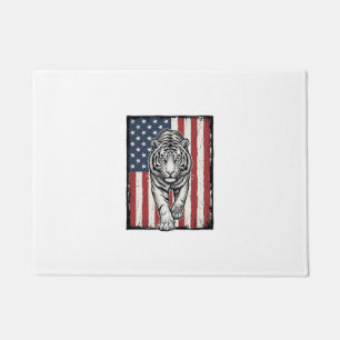 Vintage Engraved Tiger American Flag Patriotic Des Doormat