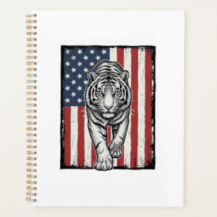 Vintage Engraved Tiger American Flag Patriotic Des Planner