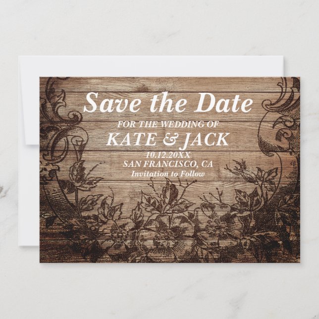 Vintage Engraved Wood | Save The Date (Front)