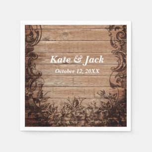 Vintage Engraved Wood Wedding Napkin