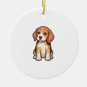 Vintage Engraving Beagle Puppy Vector Art_1 Ceramic Tree Decoration