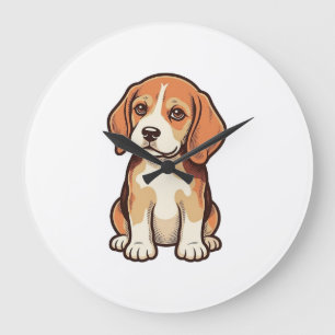 Vintage Engraving Beagle Puppy Vector Art_1 Large Clock