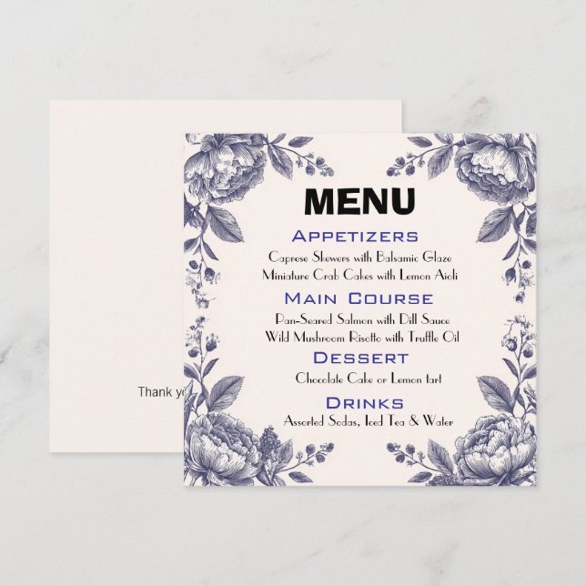 Vintage Engraving Botanical Wedding Menu  (Front/Back)