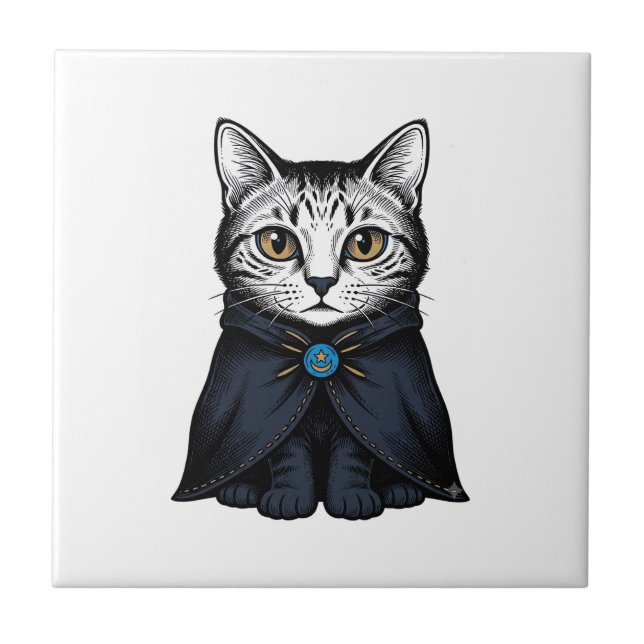 Vintage Engraving Cat Portrait Illustration Design Tile (Front)