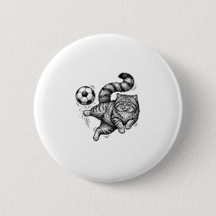 Vintage Engraving Cat Soccer Kick Shirt Design (4) 6 Cm Round Badge