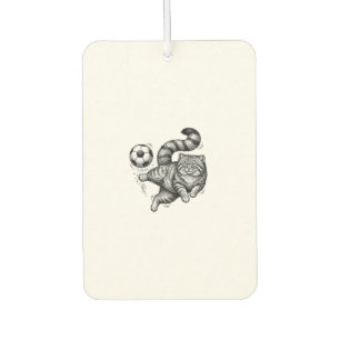 Vintage Engraving Cat Soccer Kick Shirt Design (4) Car Air Freshener