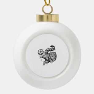 Vintage Engraving Cat Soccer Kick Shirt Design (4) Ceramic Ball Christmas Ornament
