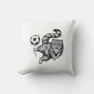 Vintage Engraving Cat Soccer Kick Shirt Design (4) Cushion