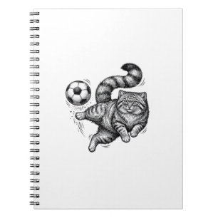 Vintage Engraving Cat Soccer Kick Shirt Design (4) Notebook