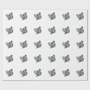Vintage Engraving Cat Soccer Kick Shirt Design (4) Wrapping Paper