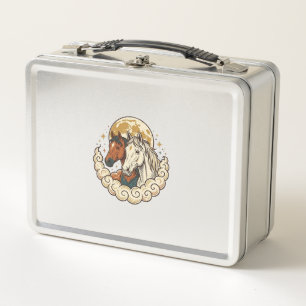 Vintage Engraving Cosmic Horses Moon Artwork Metal Lunch Box