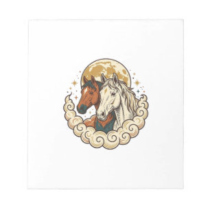 Vintage Engraving Cosmic Horses Moon Artwork Notepad