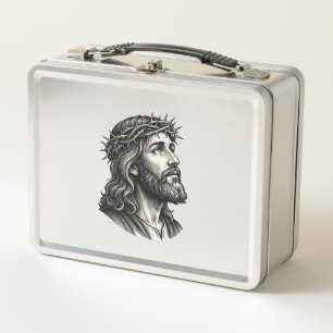 Vintage Engraving Crown of Thorns Portrait Design_ Metal Lunch Box