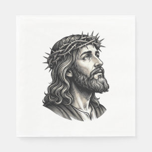 Vintage Engraving Crown of Thorns Portrait Design_ Napkin