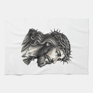 Vintage Engraving Crown of Thorns Portrait Design_ Tea Towel