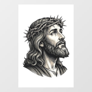 Vintage Engraving Crown of Thorns Portrait Design_ Window Cling