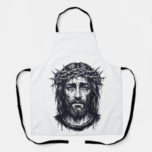 Vintage Engraving Crown of Thorns Sacred Portrait Apron