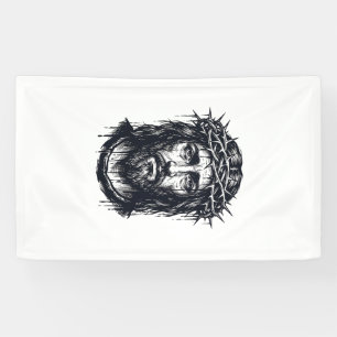 Vintage Engraving Crown of Thorns Sacred Portrait  Banner