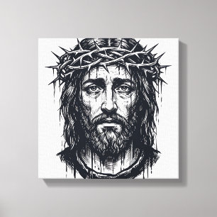 Vintage Engraving Crown of Thorns Sacred Portrait Canvas Print