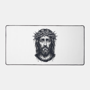 Vintage Engraving Crown of Thorns Sacred Portrait Desk Mat