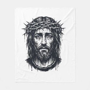 Vintage Engraving Crown of Thorns Sacred Portrait Fleece Blanket