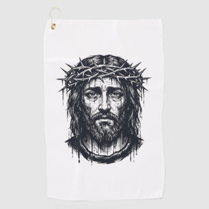 Vintage Engraving Crown of Thorns Sacred Portrait Golf Towel