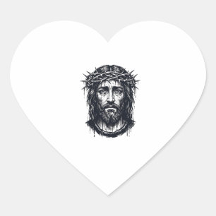 Vintage Engraving Crown of Thorns Sacred Portrait  Heart Sticker