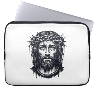 Vintage Engraving Crown of Thorns Sacred Portrait Laptop Sleeve