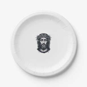 Vintage Engraving Crown of Thorns Sacred Portrait  Paper Plate