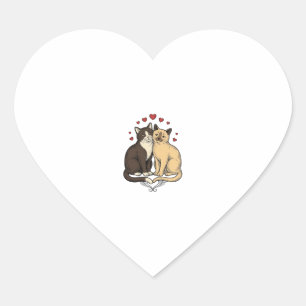 Vintage Engraving Cute Cat Couple Love Design_1 Heart Sticker