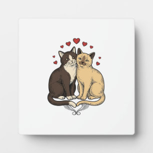 Vintage Engraving Cute Cat Couple Love Design_1 Plaque