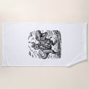 Vintage Engraving Dinosaur Rider Graphic Tee_1 Beach Towel