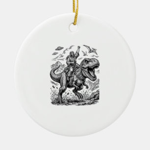Vintage Engraving Dinosaur Rider Graphic Tee_1 Ceramic Tree Decoration