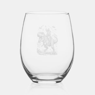 Vintage Engraving Dinosaur Rider Graphic Tee_1 Stemless Wine Glass