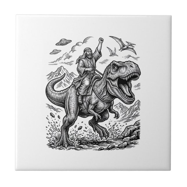 Vintage Engraving Dinosaur Rider Graphic Tee_1 Tile (Front)