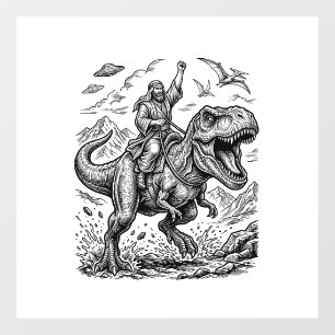 Vintage Engraving Dinosaur Rider Graphic Tee_1 Window Cling
