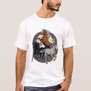 Vintage Engraving Galloping Horses Celestial Desig T-Shirt