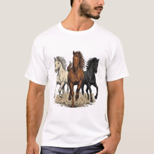 Vintage Engraving Galloping Horses Western Shirt D
