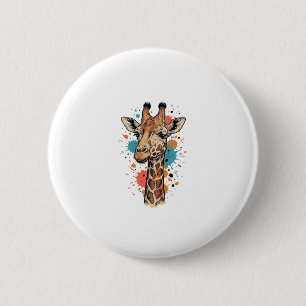 Vintage Engraving Giraffe Art White Shirt Design ( 6 Cm Round Badge