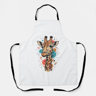 Vintage Engraving Giraffe Art White Shirt Design ( Apron