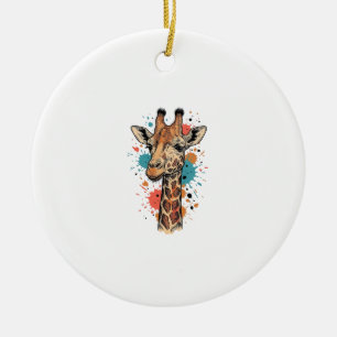 Vintage Engraving Giraffe Art White Shirt Design ( Ceramic Tree Decoration