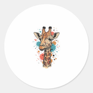 Vintage Engraving Giraffe Art White Shirt Design ( Classic Round Sticker