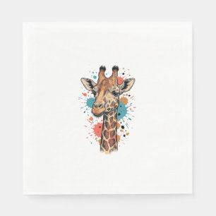 Vintage Engraving Giraffe Art White Shirt Design ( Napkin