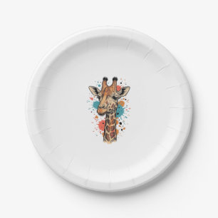Vintage Engraving Giraffe Art White Shirt Design ( Paper Plate